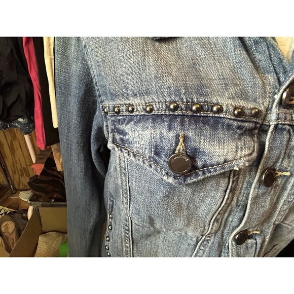 Blank NYC Medium Wash Denim Jacket Studden Jean Collared Sz M‎ Button Down - Picture 4 of 9